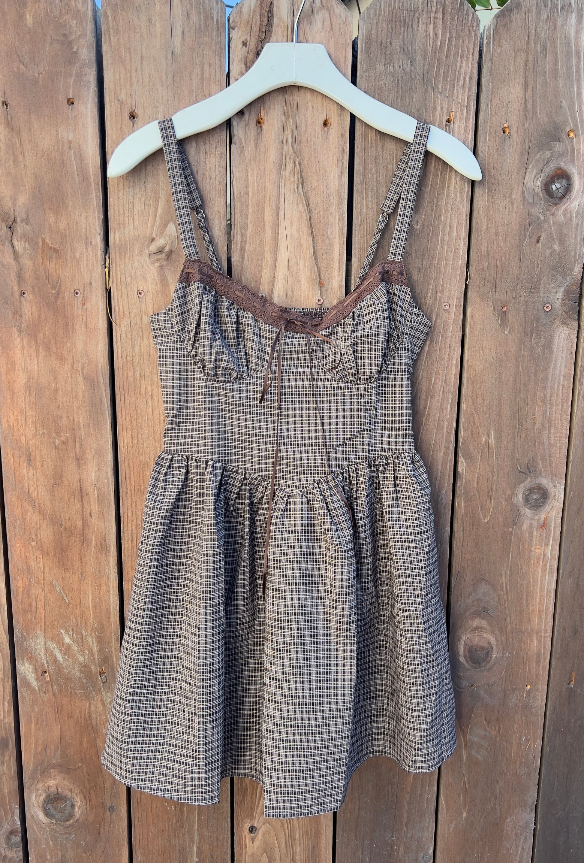 corset plaid dress Sunfield Gingham Corset Midi Dress