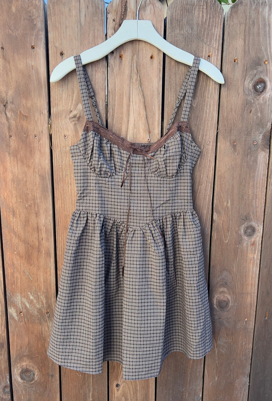 Brown Plaid Corset Dress