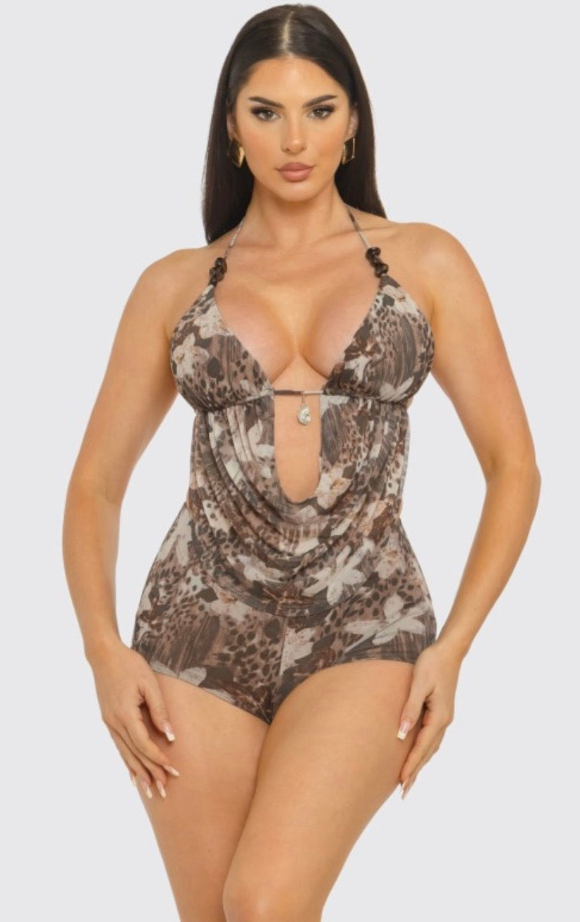 Tropical Leopard Top + Mini Shorts Set