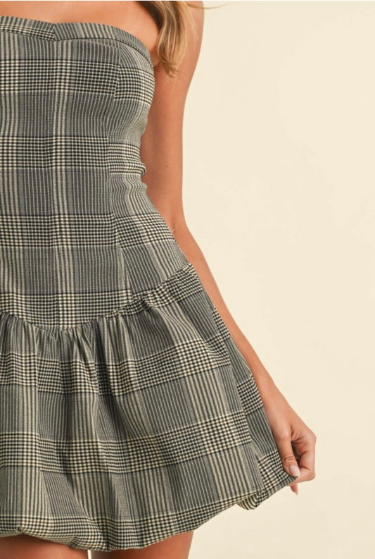 Brown Plaid Bubble Dress
