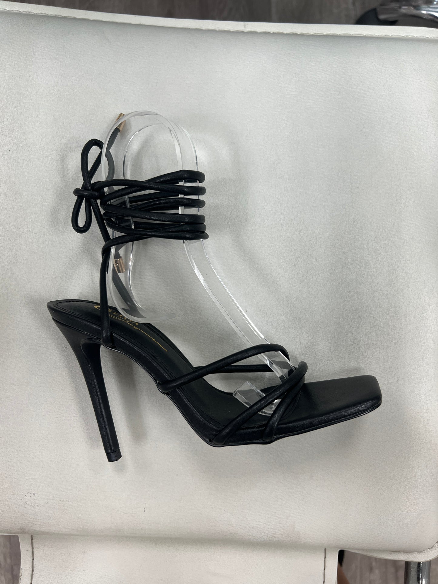 Black Square Toe Lace Up Strappy Heels