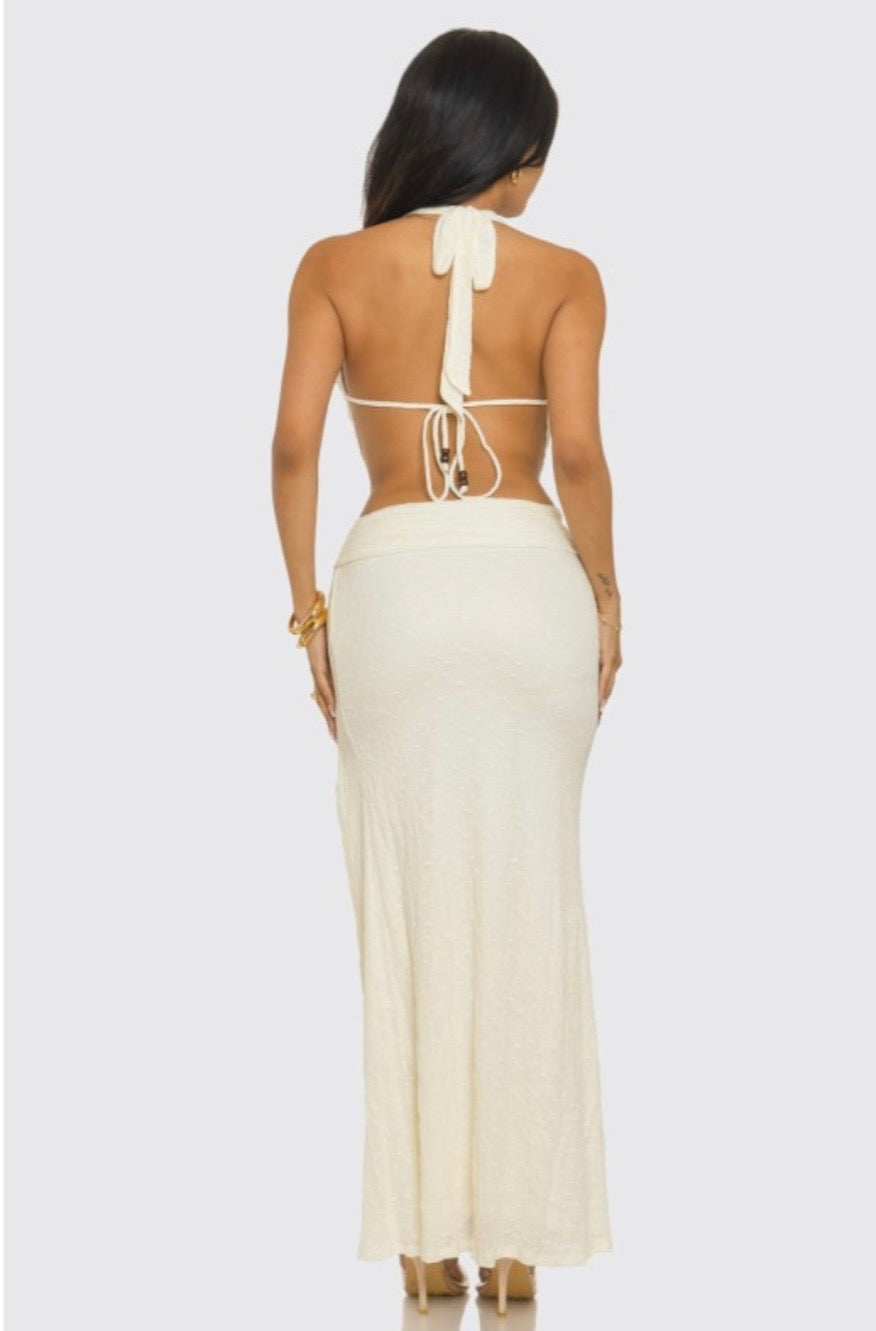 Cream Textures Vacation Top + Maxi Skirt Set