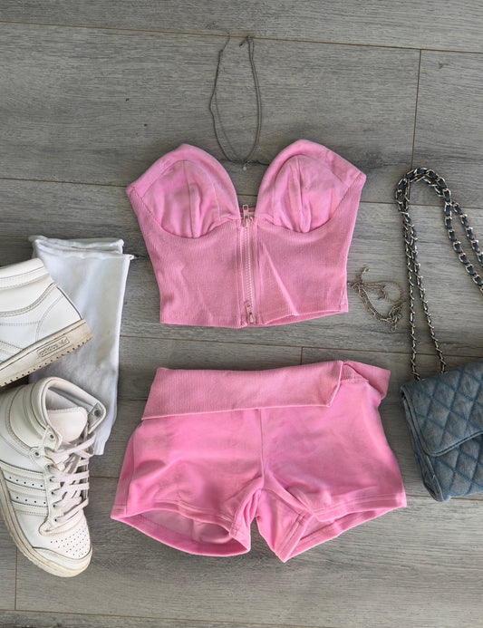 Bubblegum Pink Velour Short Set