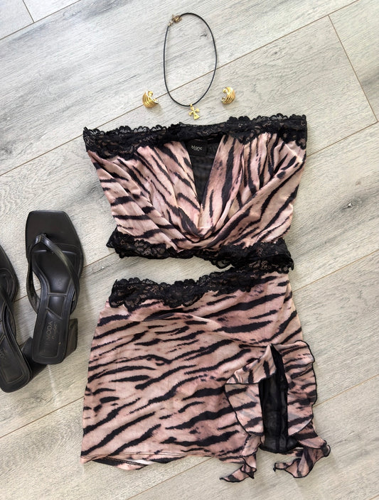 Zebra/Lace Cutout Tube Mini Dress