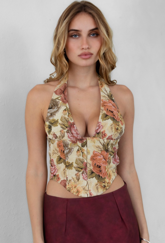 Halter Tapestry Corset Top