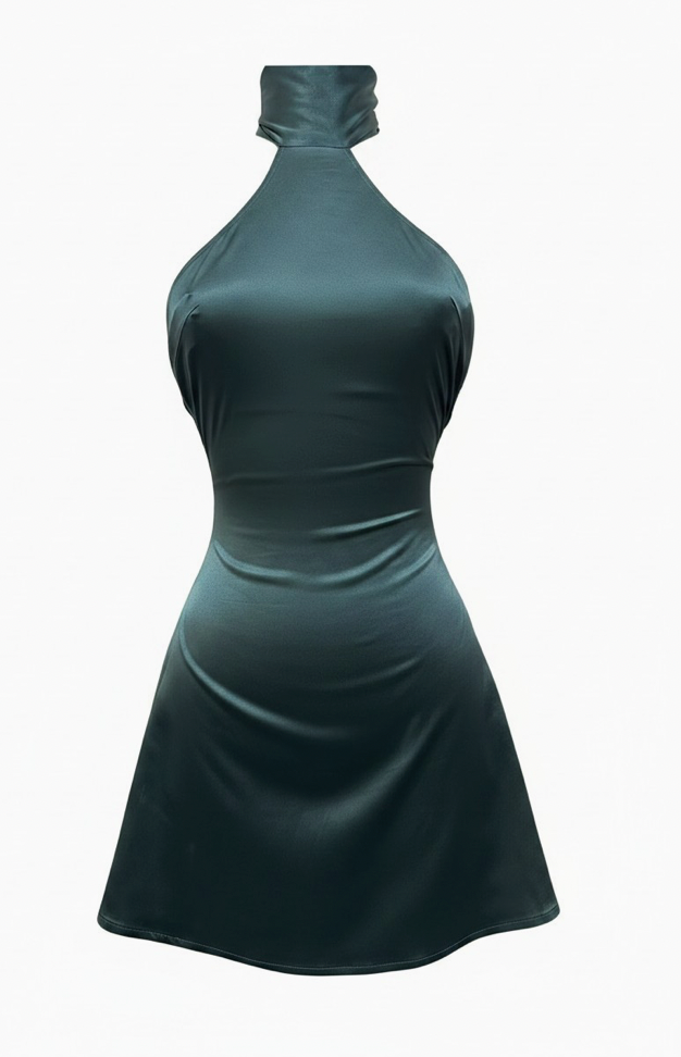 Hunter Green Satin Collar Mini Dress