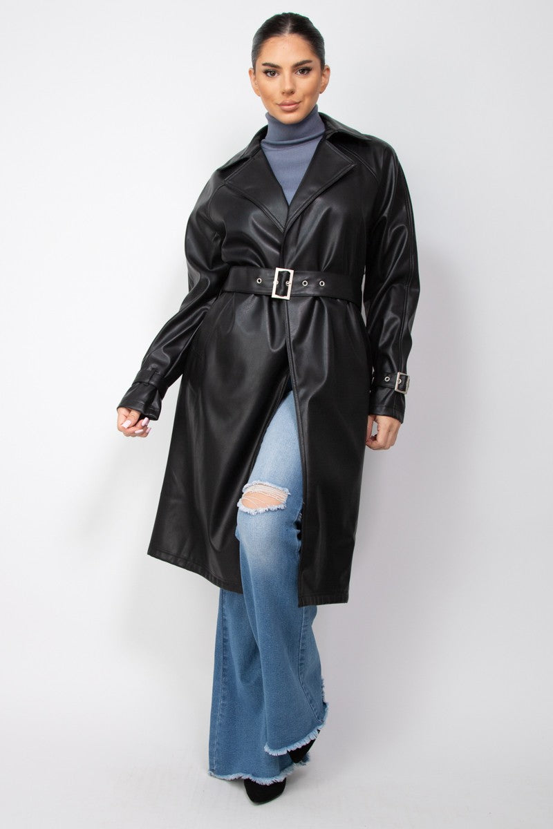 Longline Leather Collared Jacket