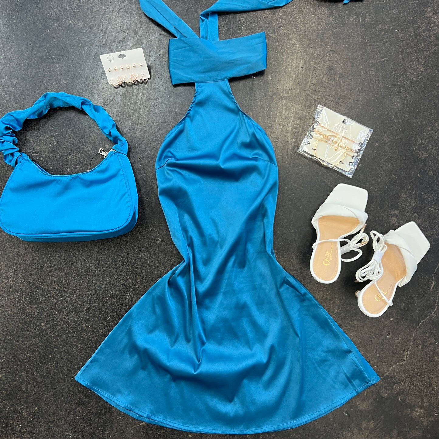 Blue Satin Collar Mini Dress