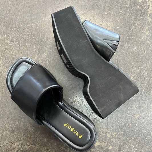 Black Platform Slide 90S Wedge Heel