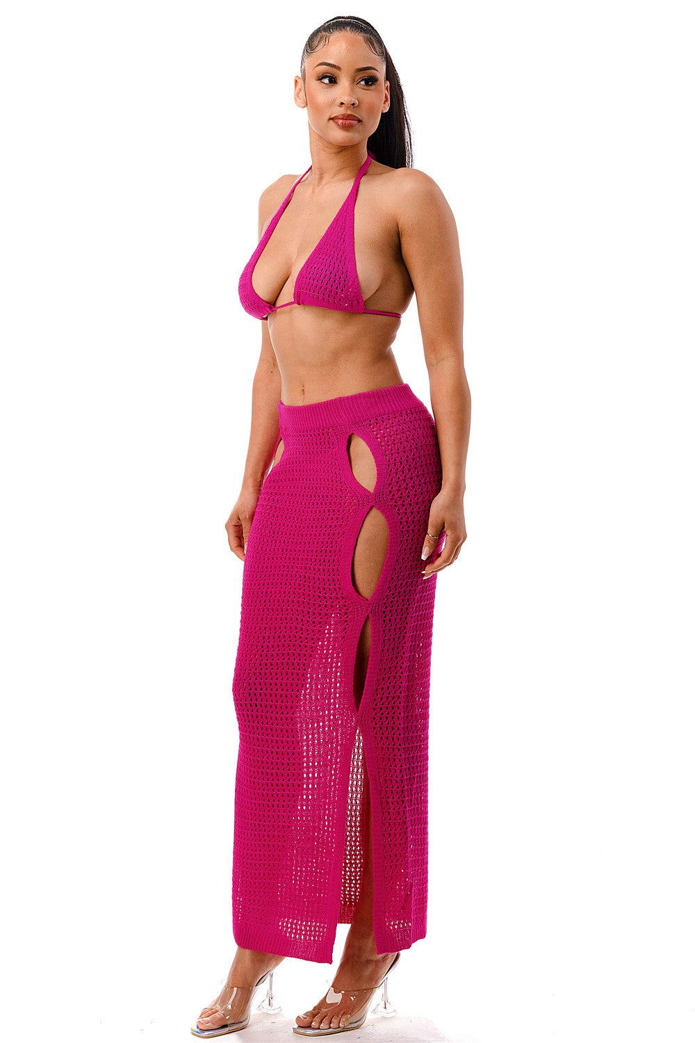 Fuchsia Crochet Maxi Skirt Set