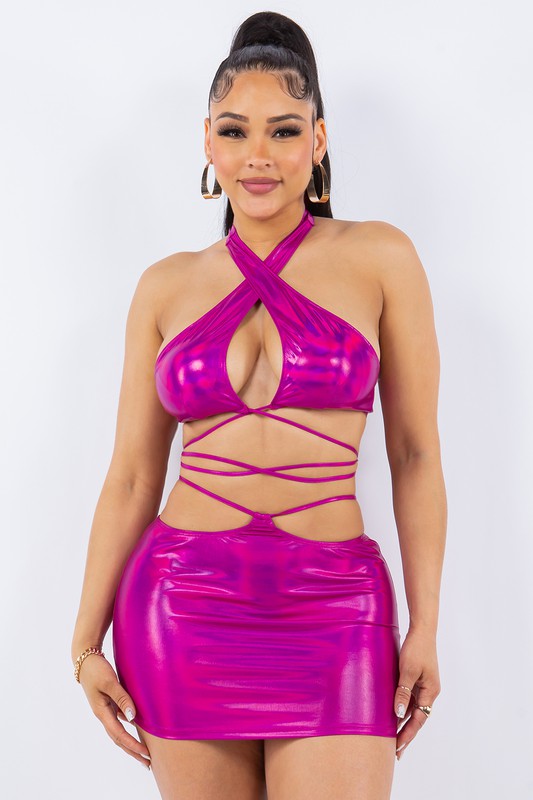 Metallic Pink 2 Piece Skirt Set
