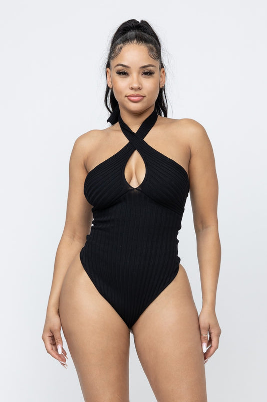 Knotted Knit Bodysuits Black
