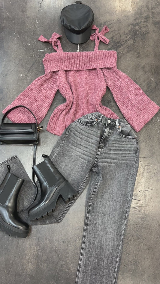 Burgundy OTS Cable Knit Sweater