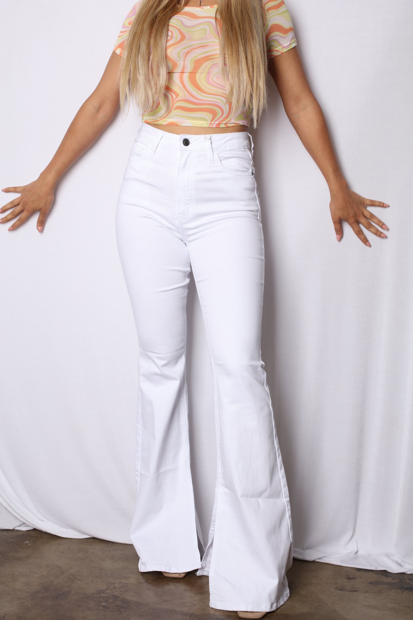 White No Rip Bell Bottom Jeans