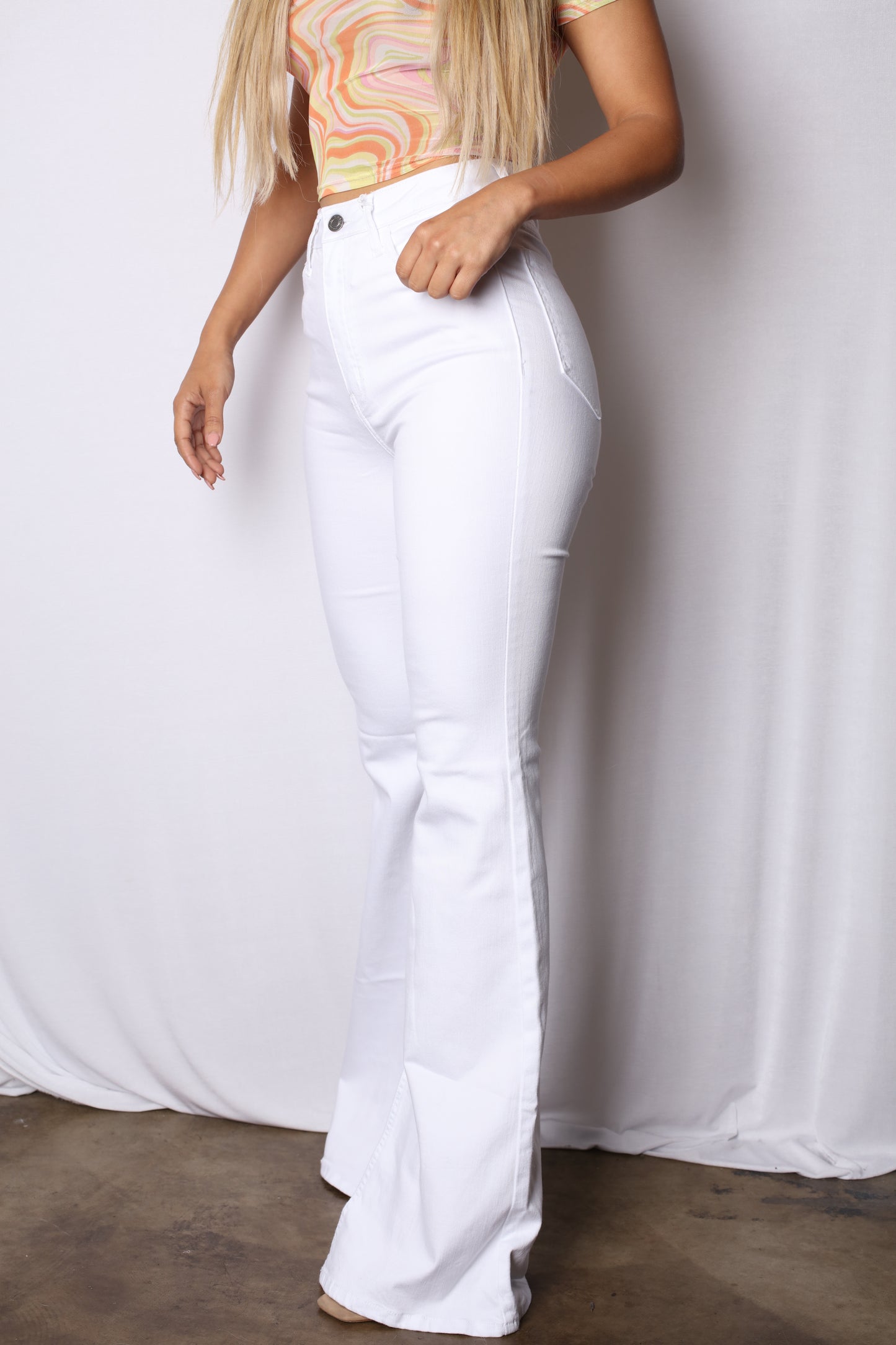 White No Rip Bell Bottom Jeans