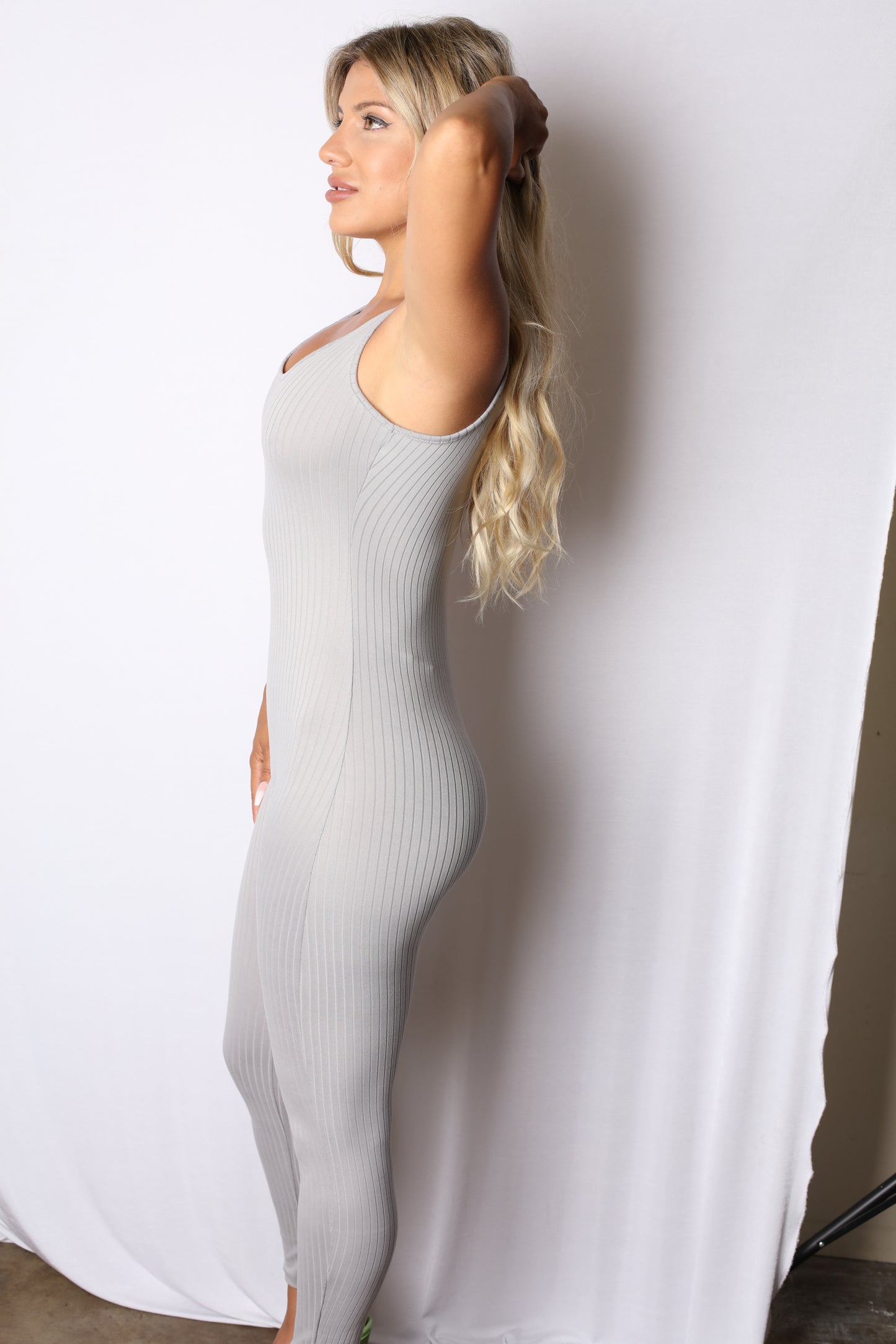Ribbed Stretch Catsuit Gray
