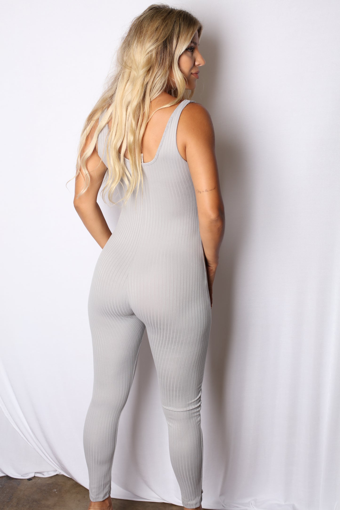 Ribbed Stretch Catsuit Gray
