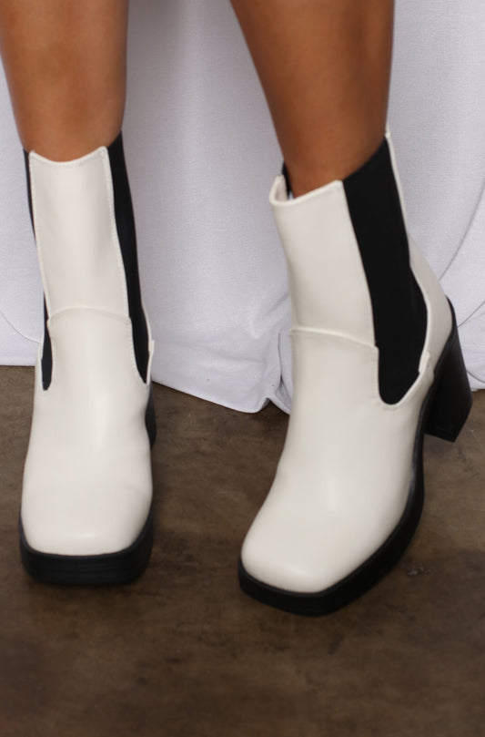 Lug Sole Chunk Heel Boots White