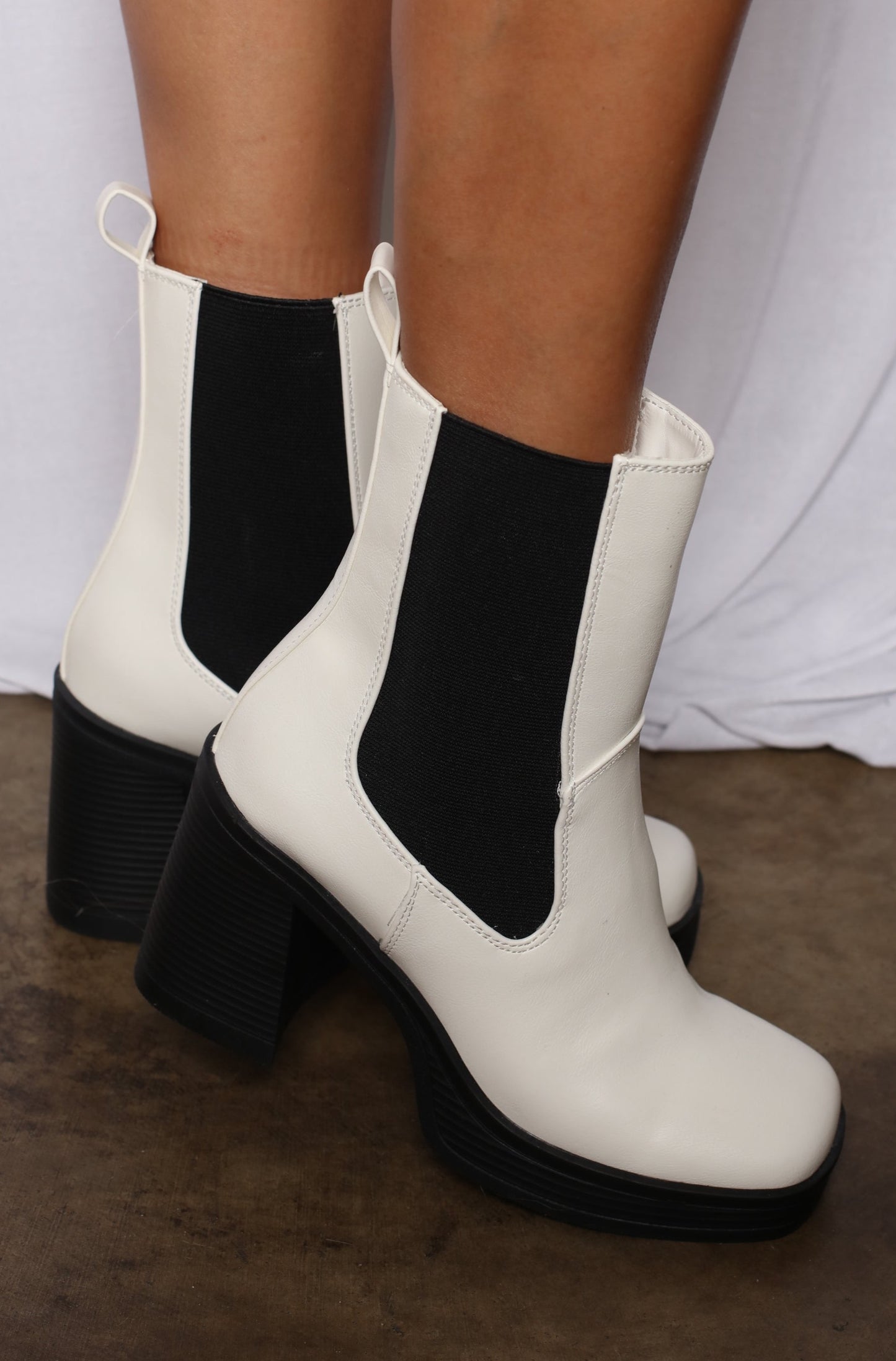 Lug Sole Chunk Heel Boots White