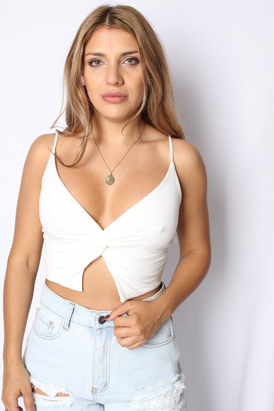 Knotted V Cami Top White