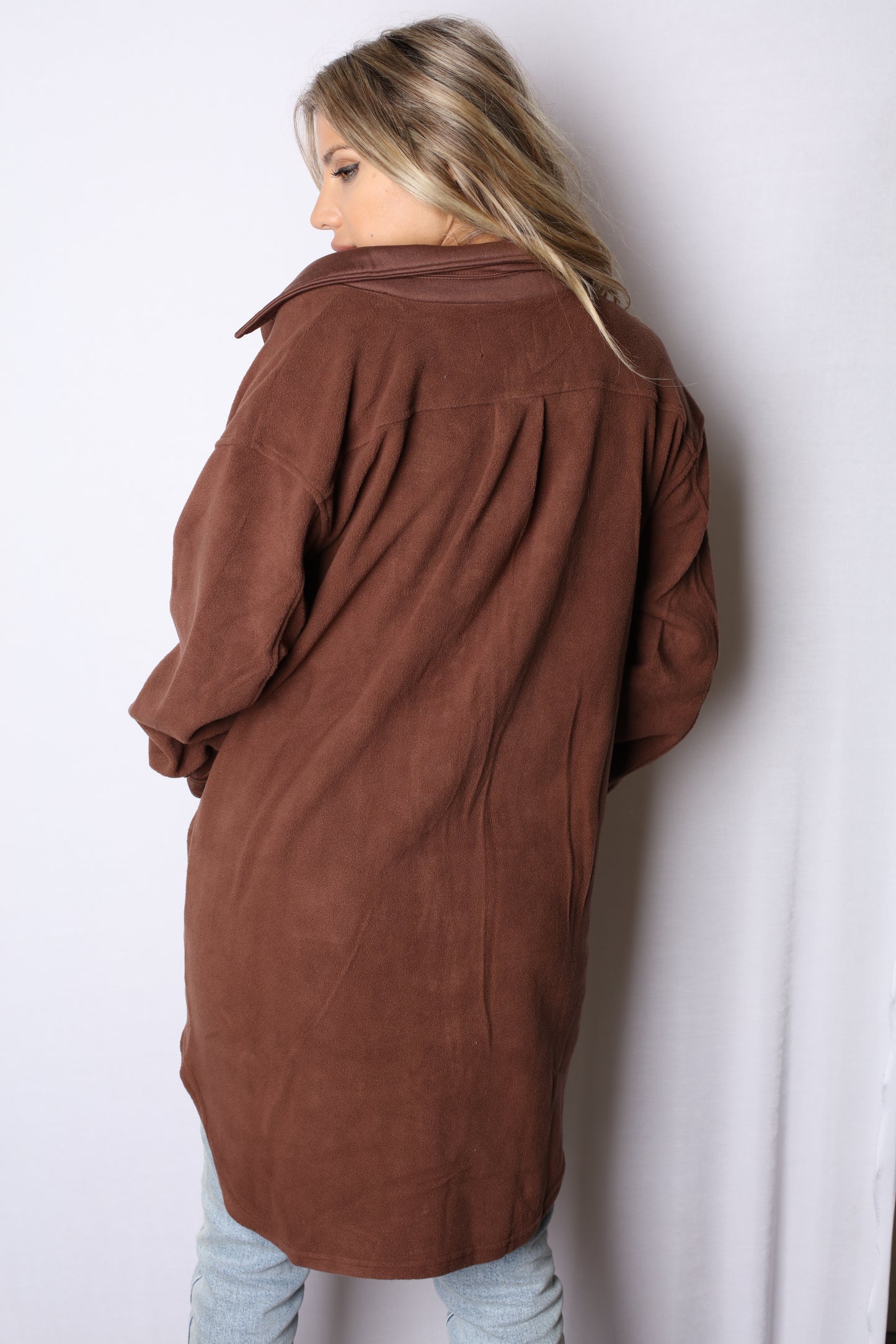 Brown Longline Button Up Shacket