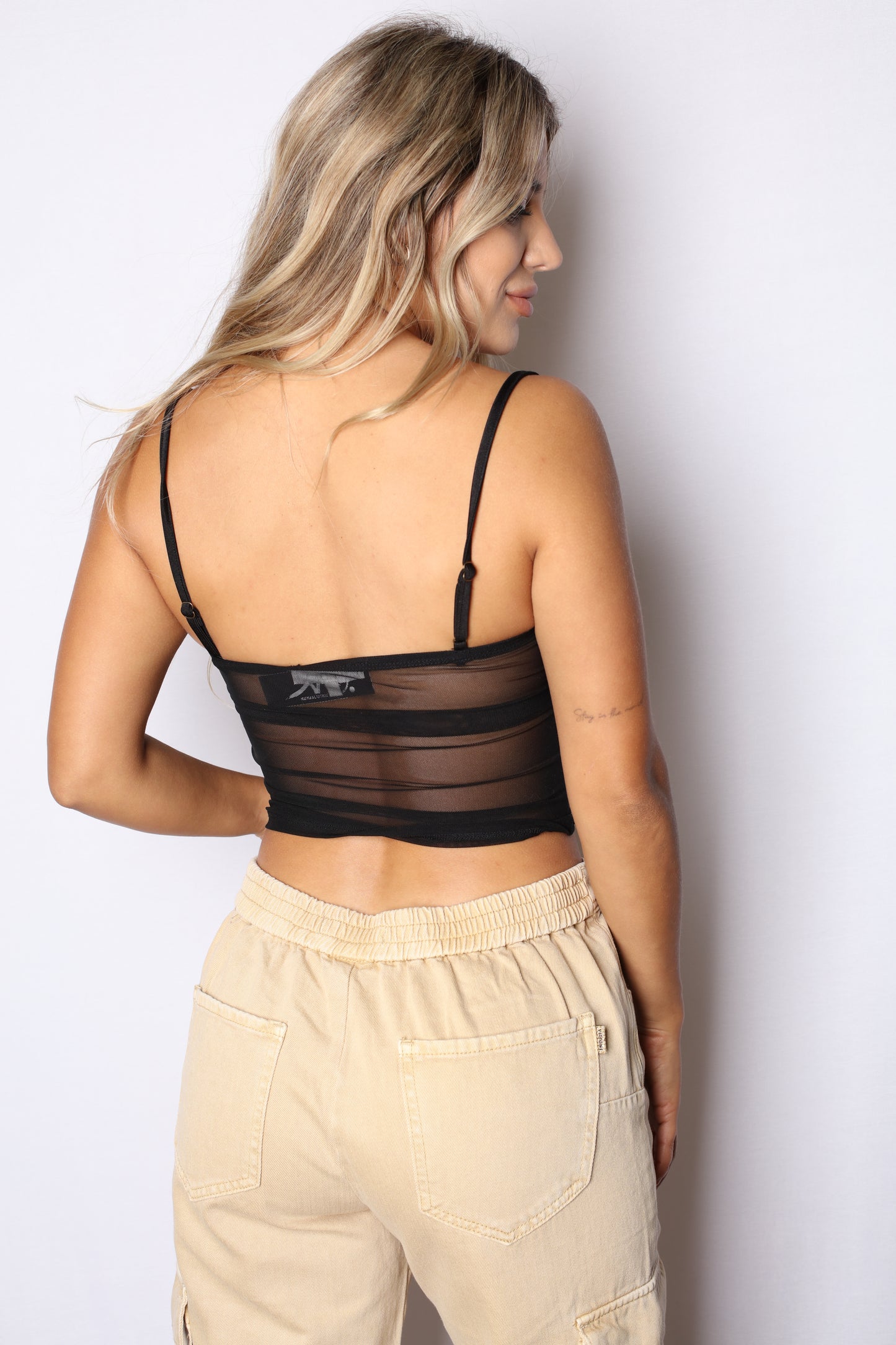 Twist Mesh Corset Top Black