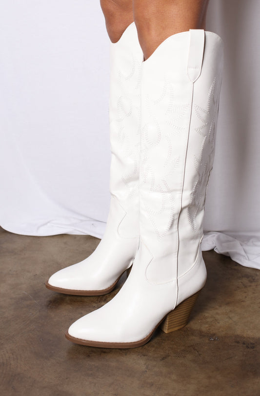Over The Knee Cowboy Boots White