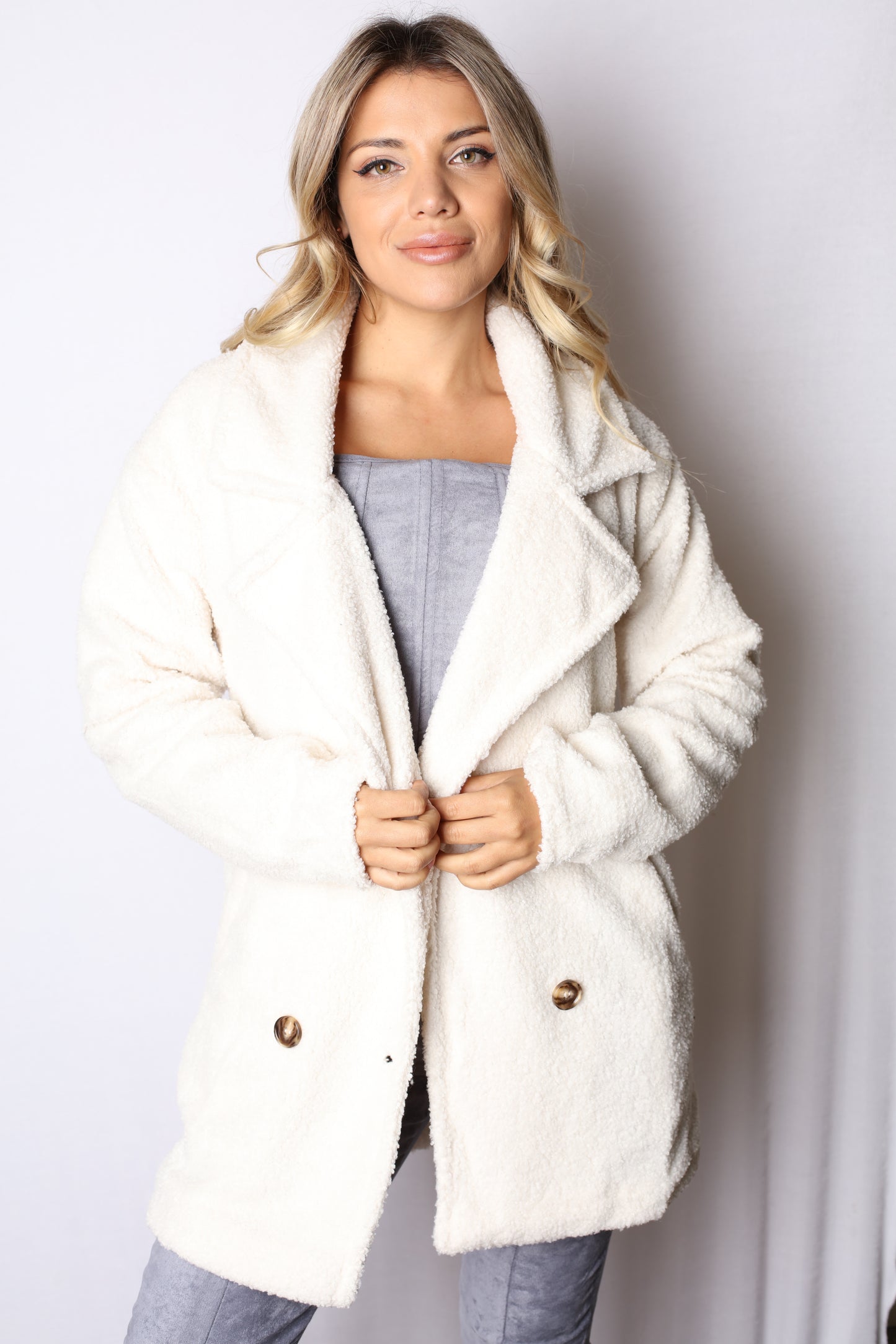 Fur Fuzzy Button Up Coat White