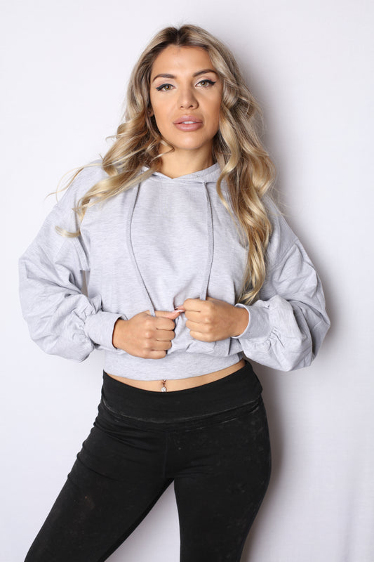 Hoodie Cropped Sweater Gray