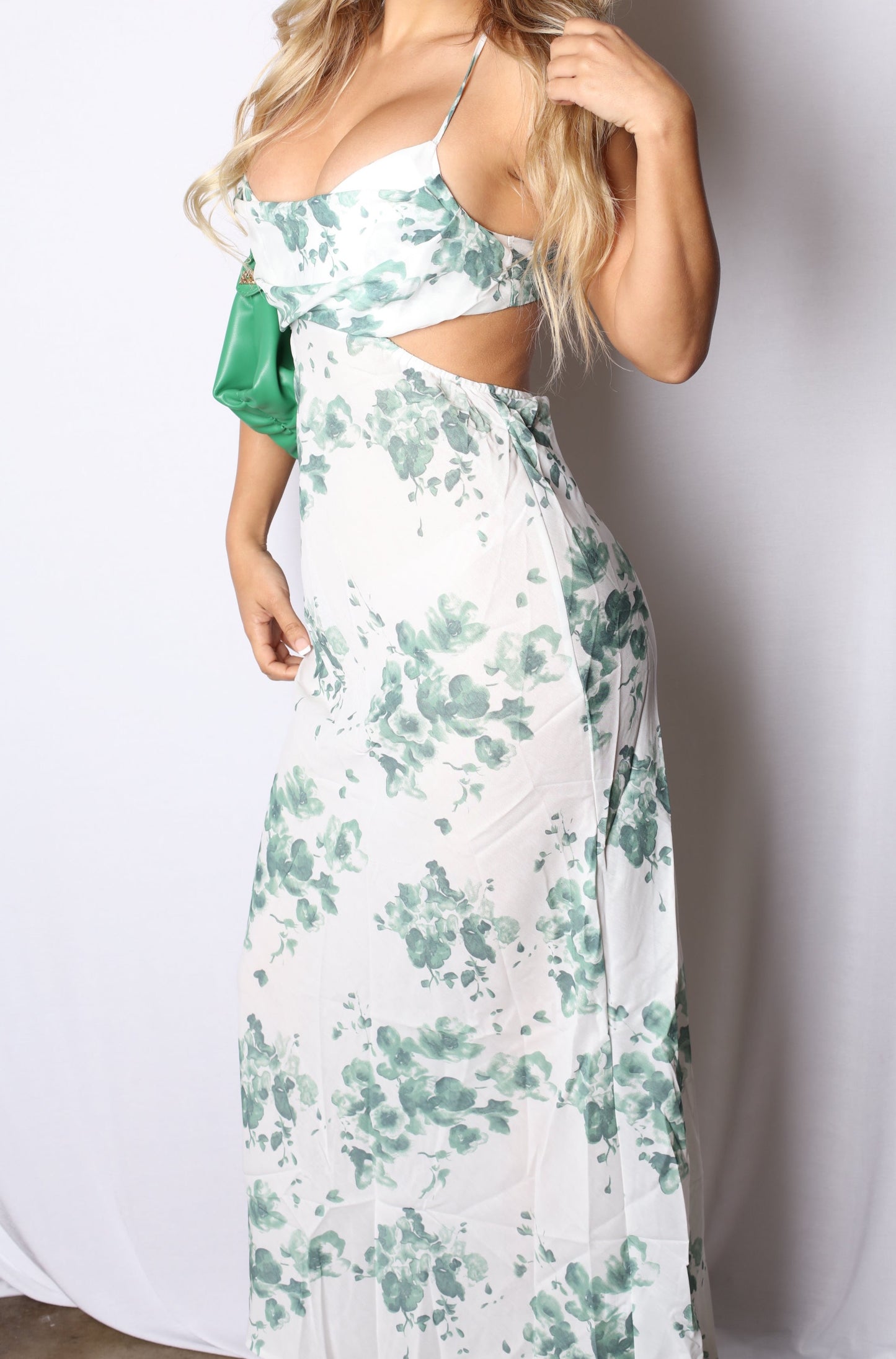 Green Floral Cutout Maxi Dress