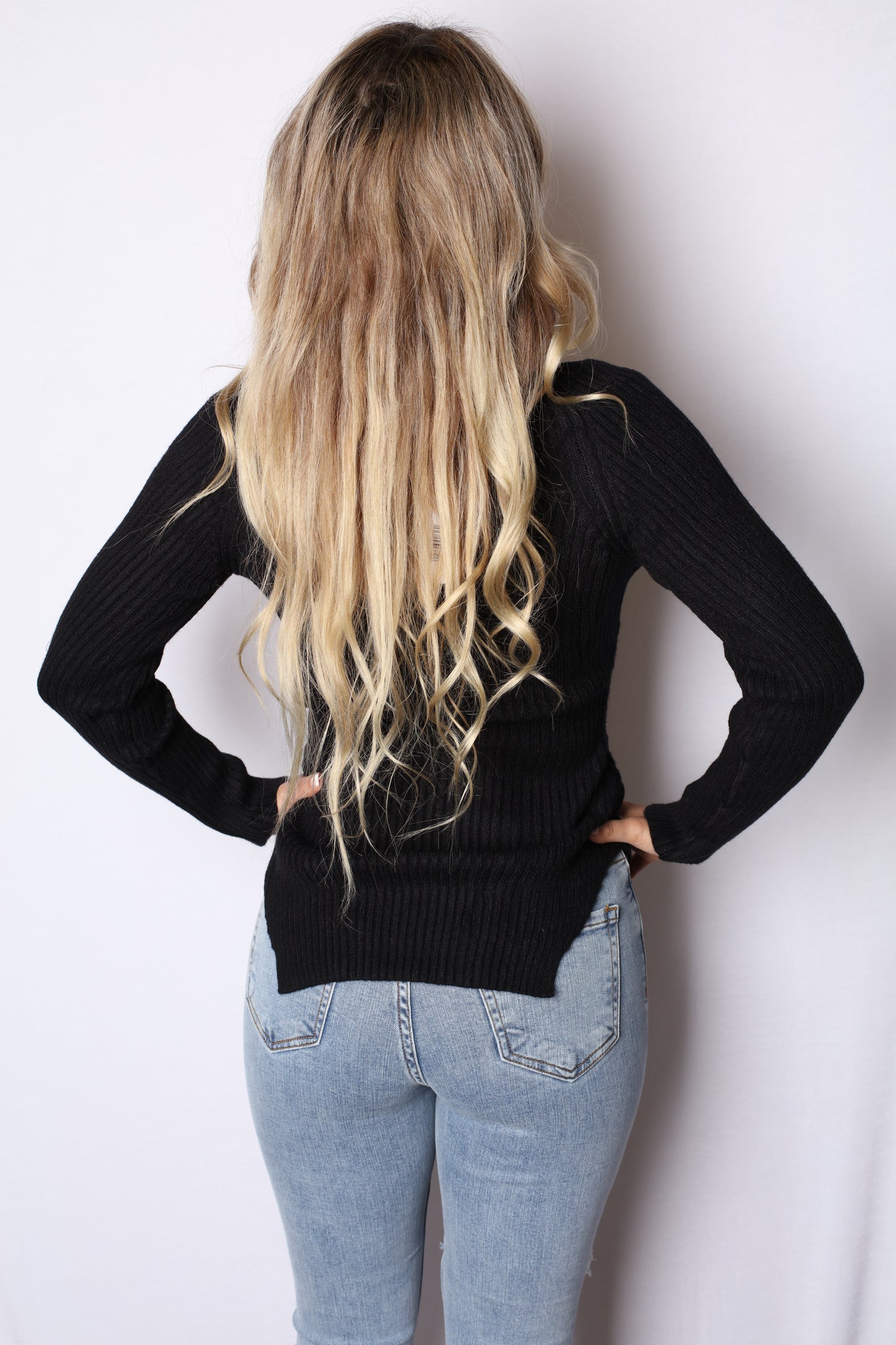 Thick Knit Square Top Long Sleeve Black