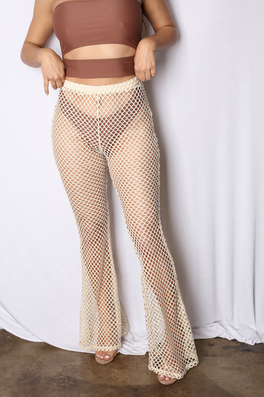 Netted Bell Bottom Cover Up Pants Natural