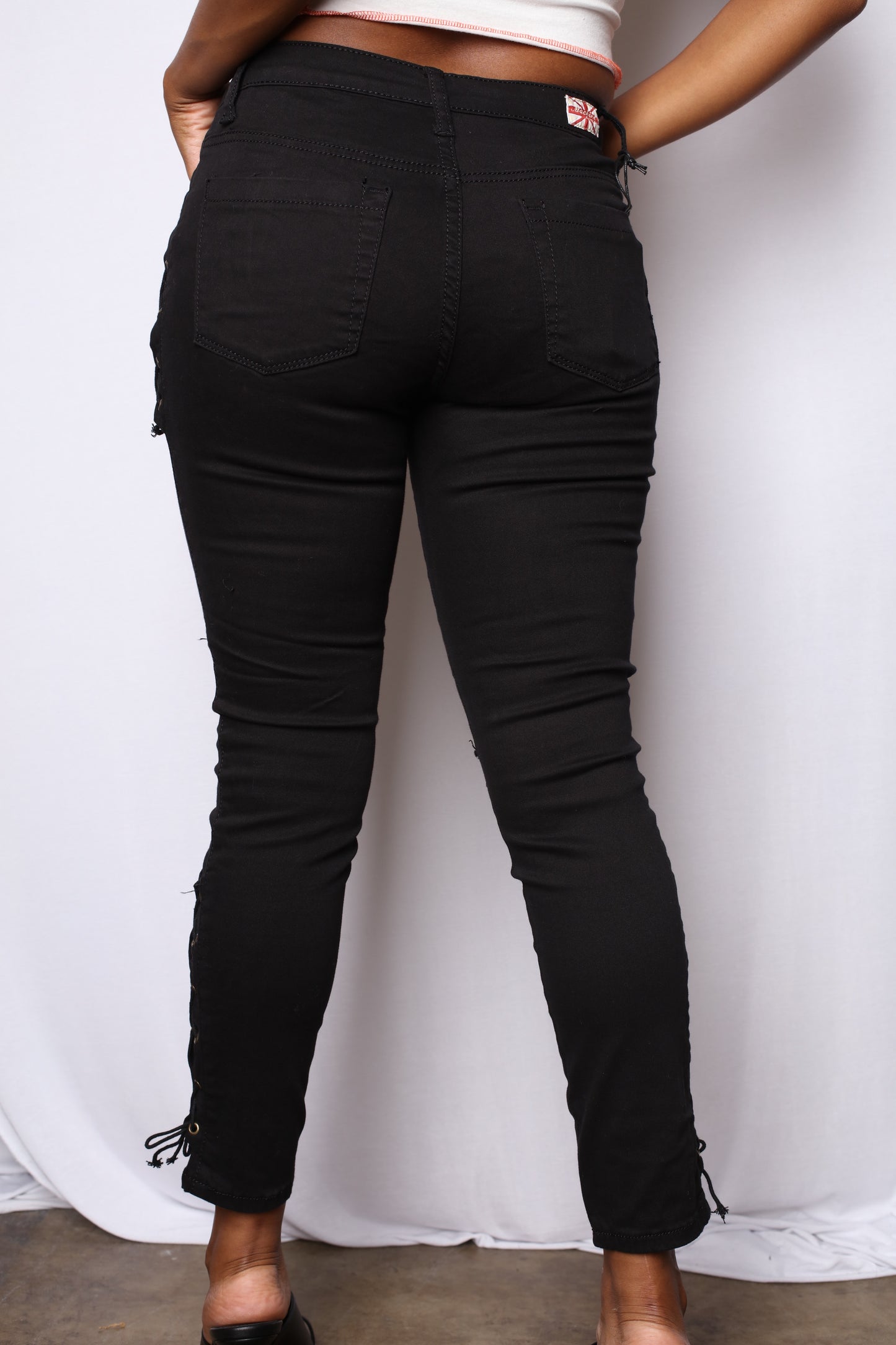 Laced Up Mid Rise Black Pants
