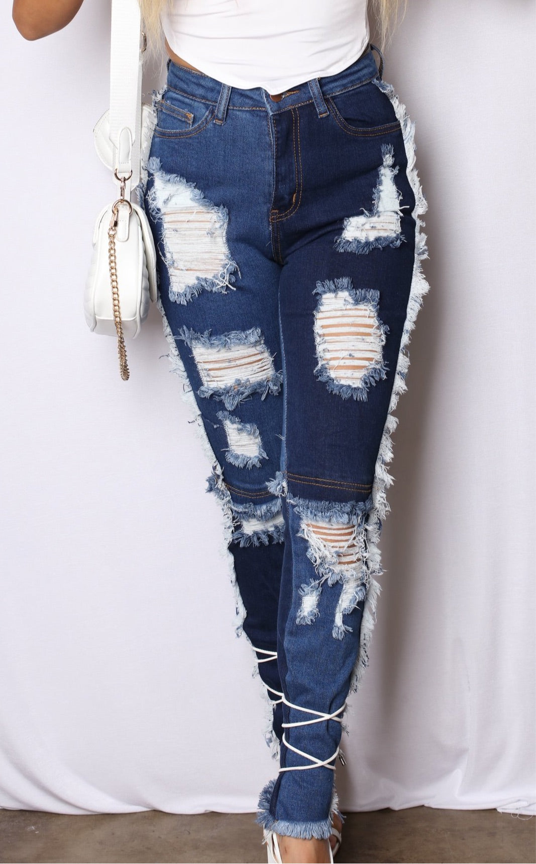 Patched Color Block Distressed Skinny Jeans
