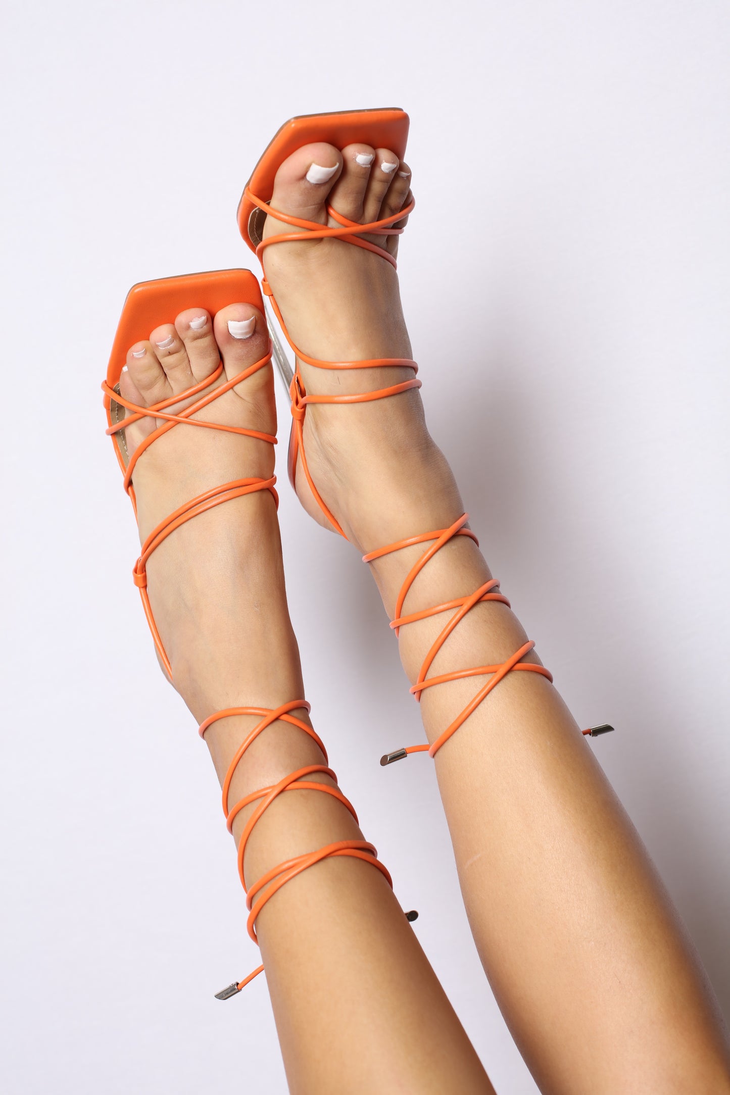 Orange Wrap Up Clear Heels