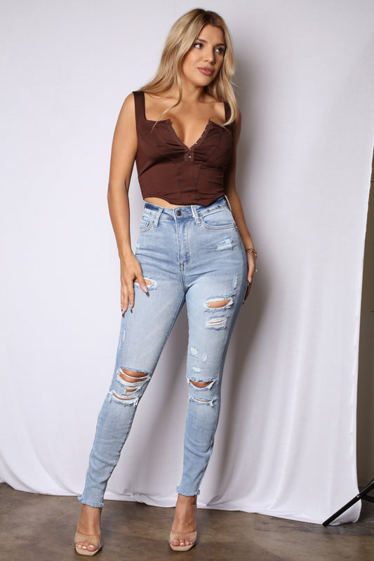 Distressed Perfect Fit Skinny Jeans