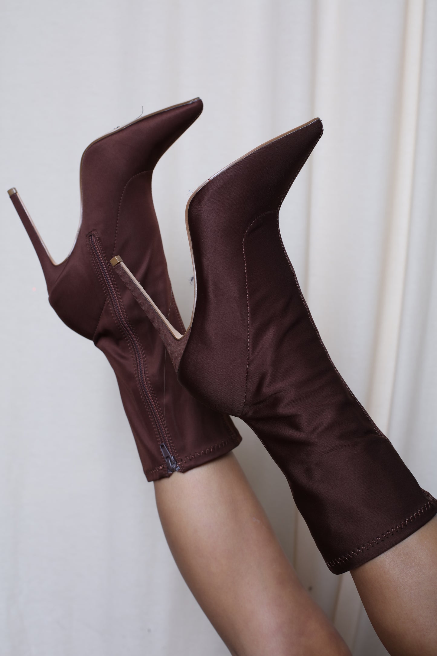 Coffee Pointed Toe Heeled Boots