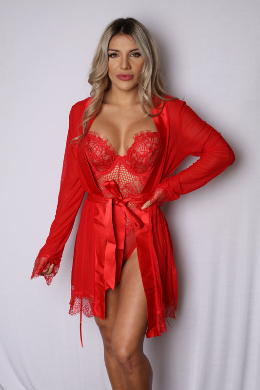 Hot Red Lace Bodysuit