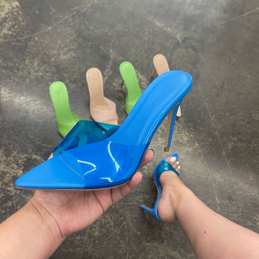 Blue Clear Pointy Heels