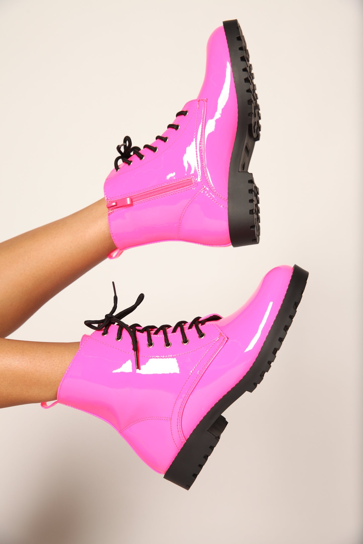 Pink Flame Mrs. Doc Patent Neon Boots