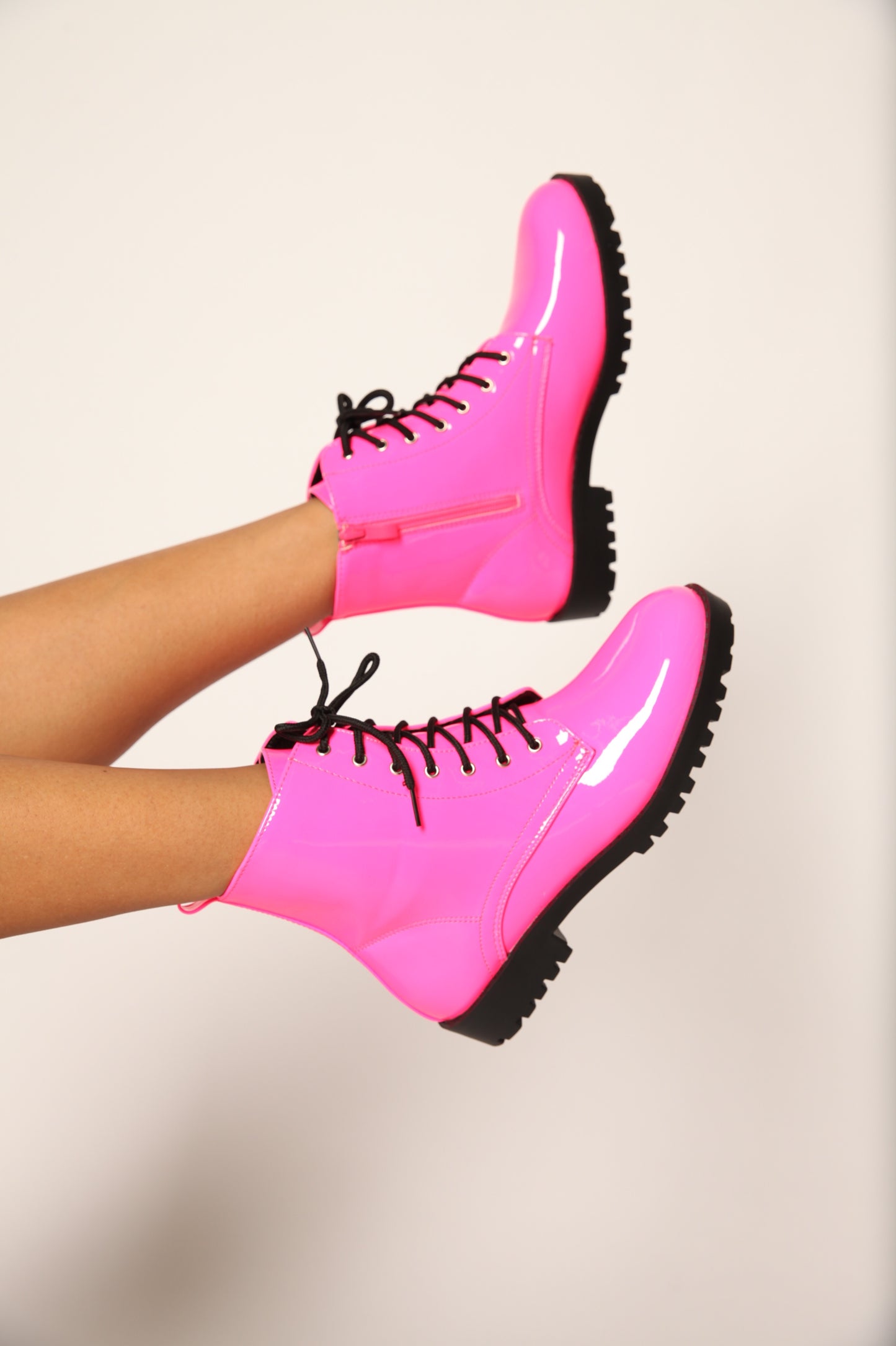 Pink Flame Mrs. Doc Patent Neon Boots