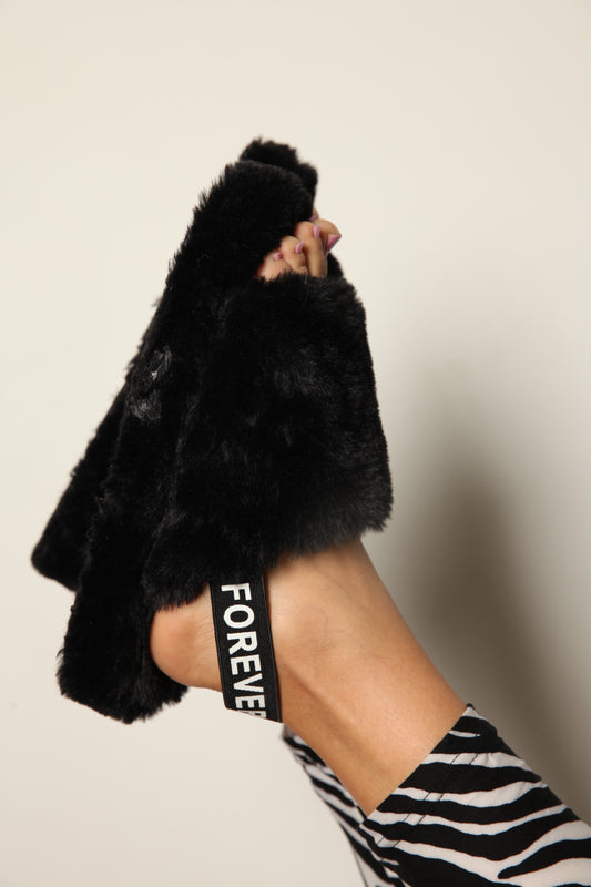 What's The Fuzz About Slingback Slides Black