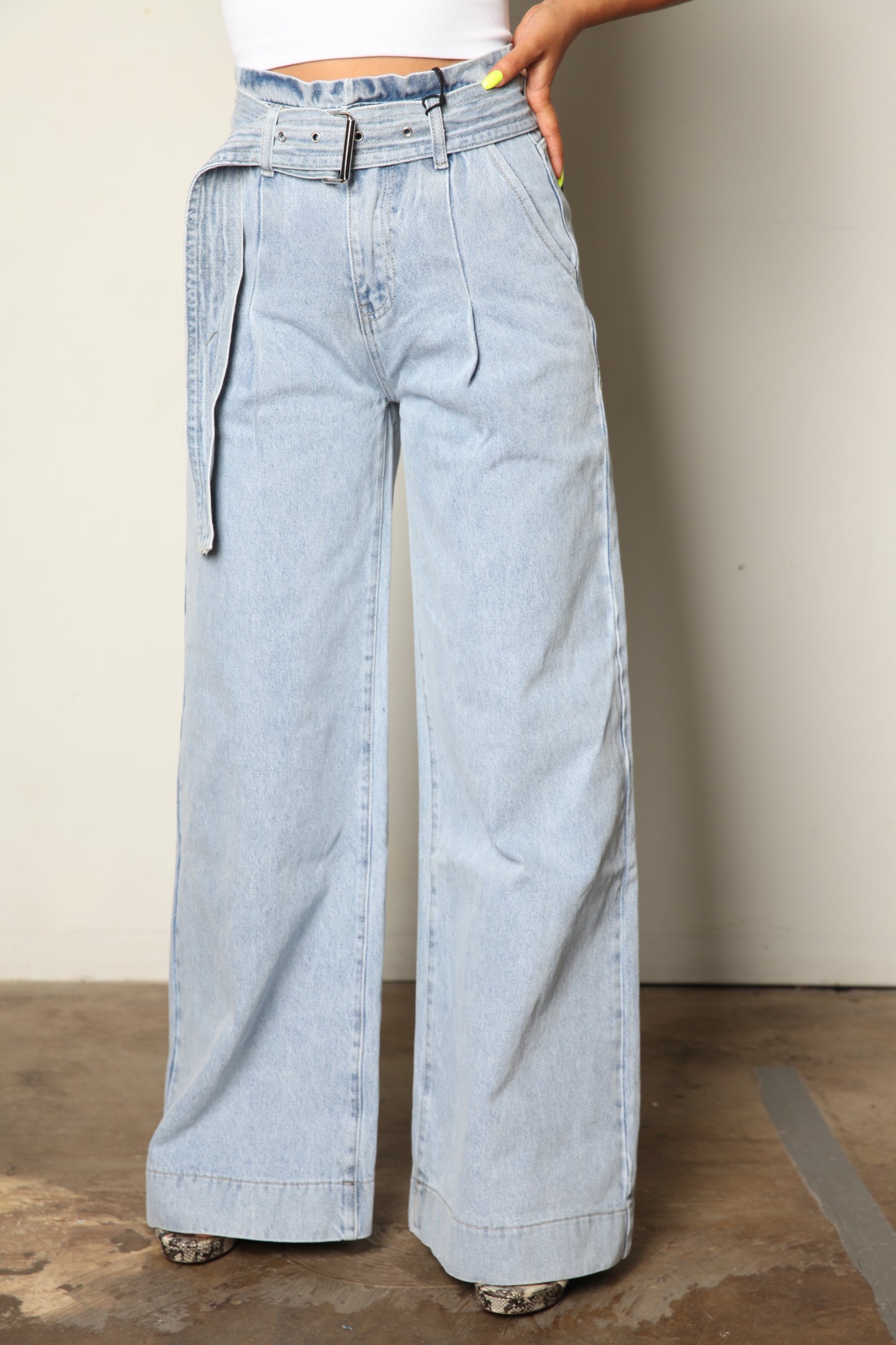 Belted High Rise Bell Bottom Jeans