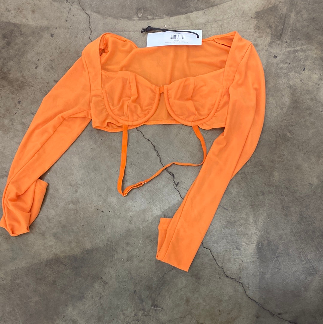 Mesh Cupped Out Long Sleeve Top Orange