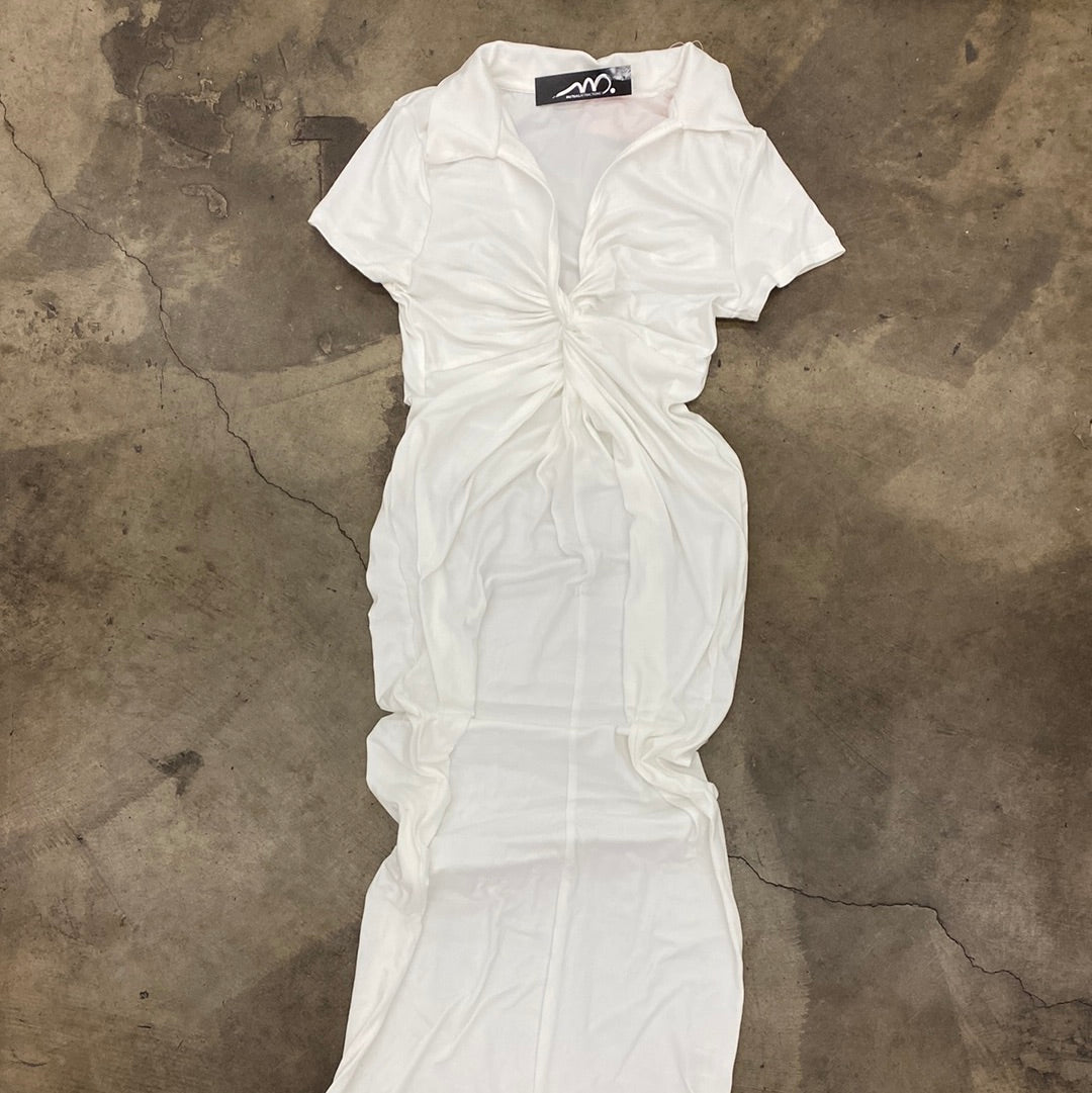Low Cut Twist Maxi Dress White