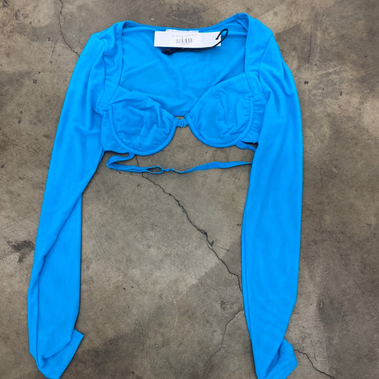 Mesh Cupped Out Long Sleeve Top Blue